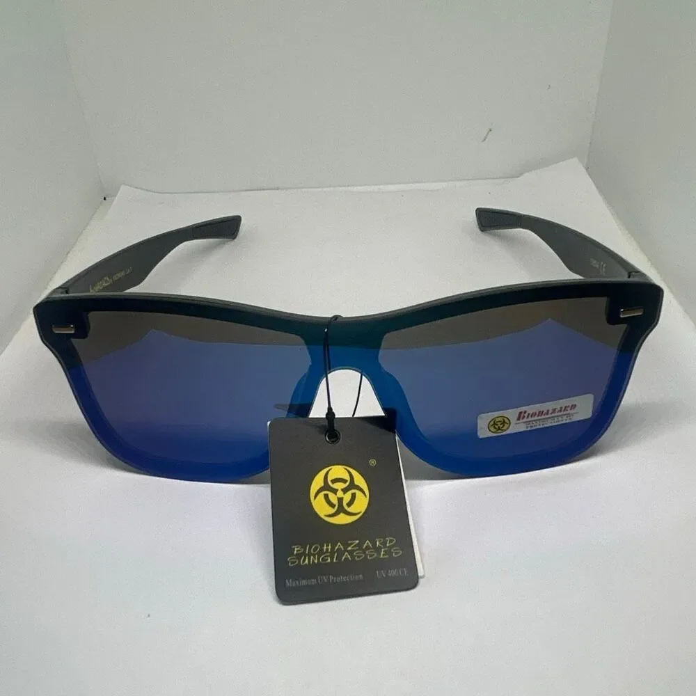 Biohazard Shield Sunglasses UV400 Mirrored Lens Wraparound Unisex